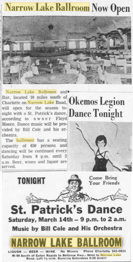 Narrow Lake Ballroom - March 14 1964 Ad And Article (newer photo)